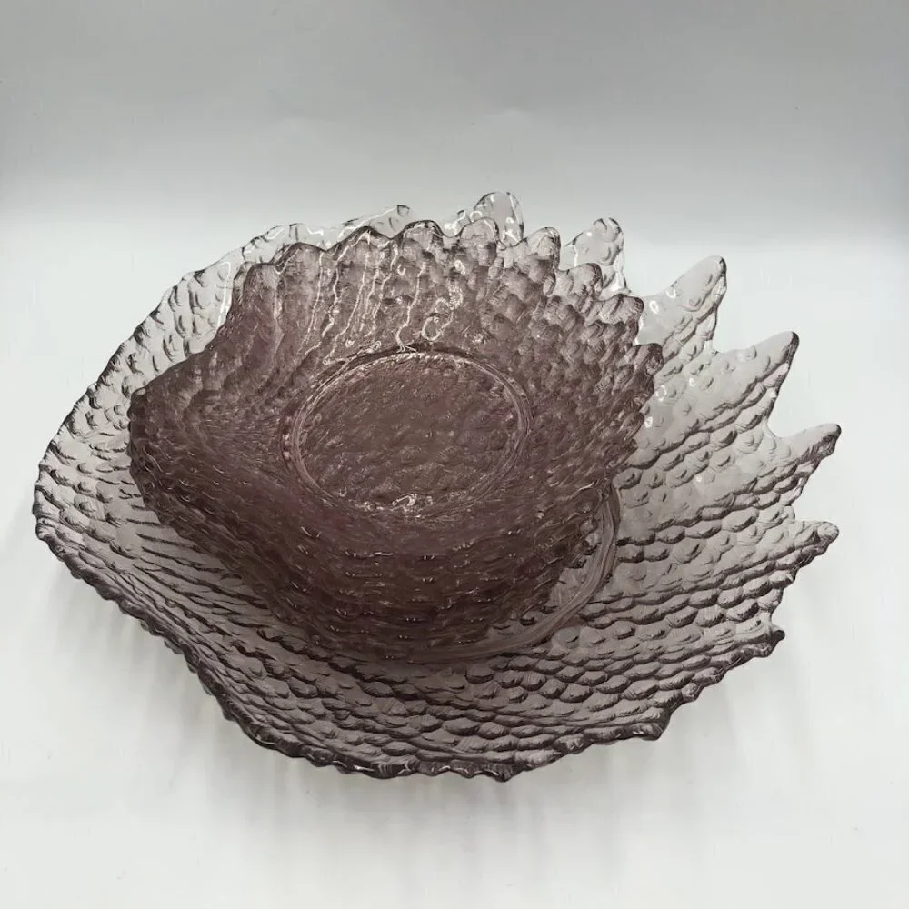 Pink Shell Shaped Appetizer Snack Bowls Set of 7 Scallop Edges 1 Big 6 Small